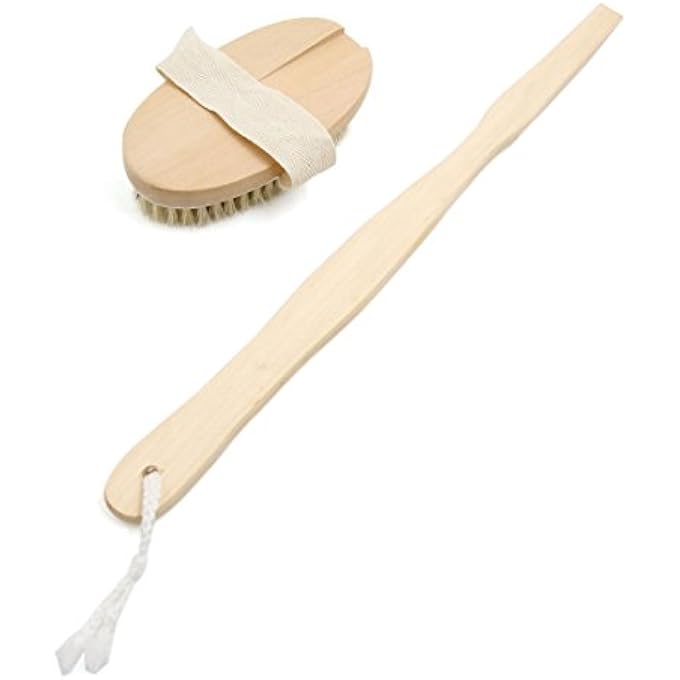 Ruilogod Beige Long Detachable Wooden Handle Bathing Shower Back Brush Spa Scrubber (id: 30f 176 6e8 c24 107 - Image 1
